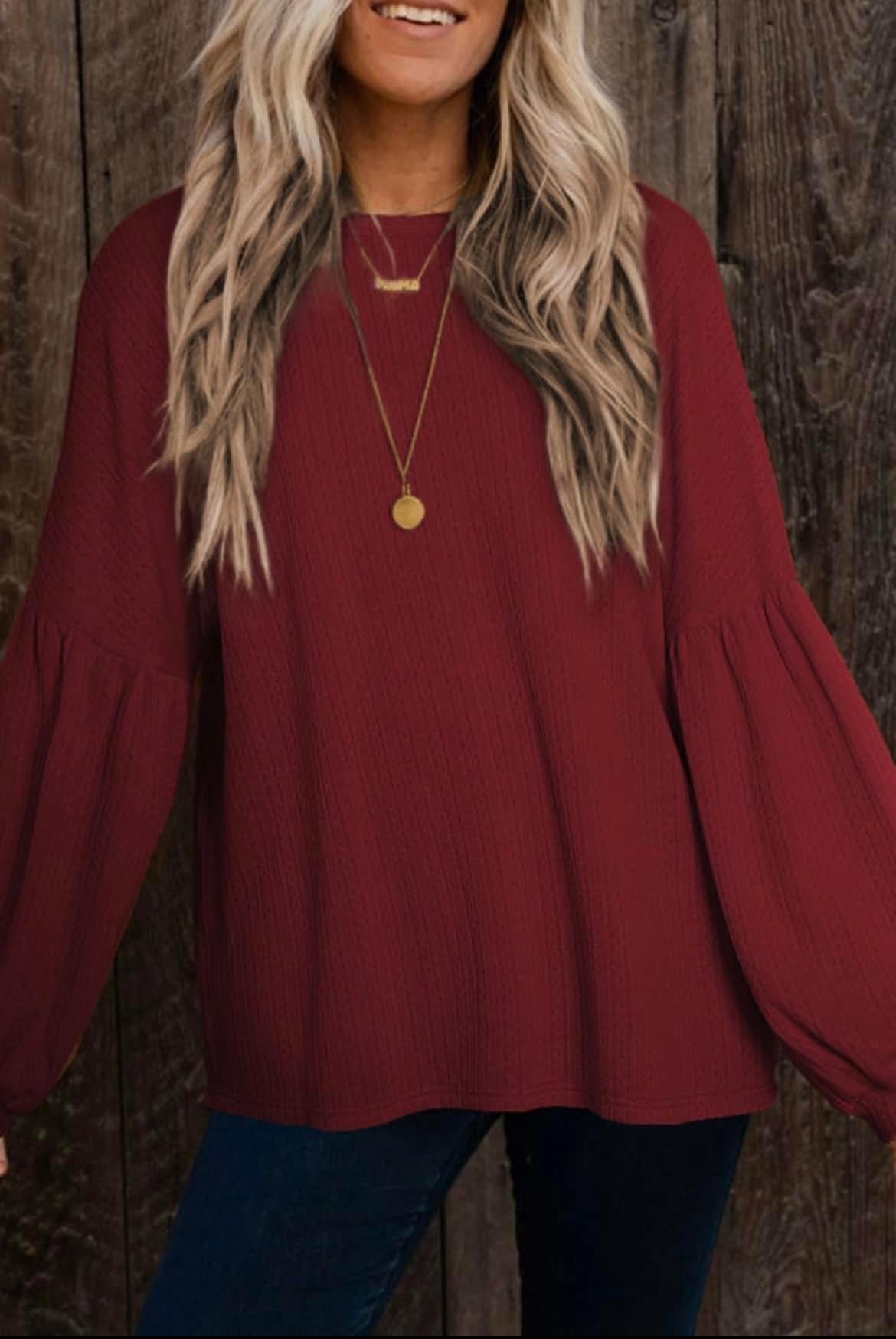 Burgundy puffy sleeve top