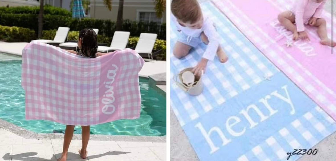 Gingham name towels